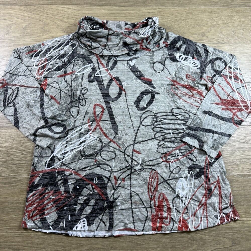 Inoah Top Women Large Abstract Art Cowl Neck Swing Top Gray Lightweight